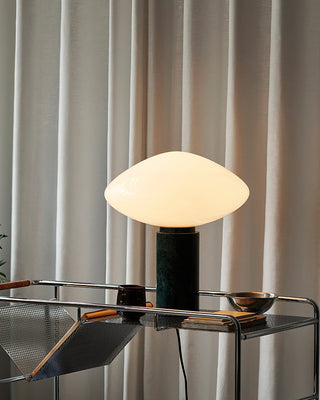 Mist Dark Green Marble & White Glass Table Lamp