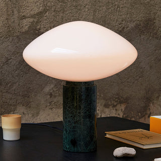 Mist Dark Green Marble & White Glass Table Lamp