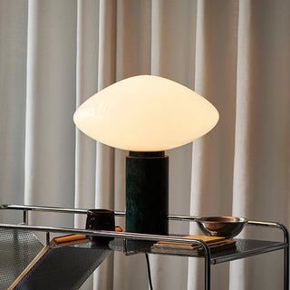 Mist Dark Green Marble & White Glass Table Lamp