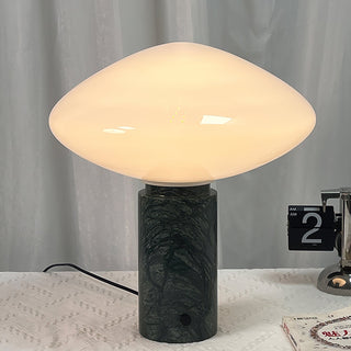 Mist Dark Green Marble & White Glass Table Lamp
