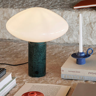 Mist Dark Green Marble & White Glass Table Lamp