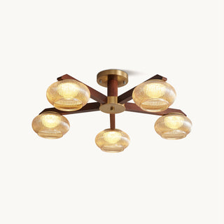 Molari Ribbed Glass Walnut Chandelier