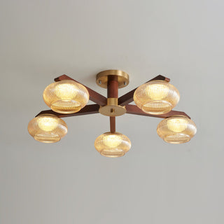 Molari Ribbed Glass Walnut Chandelier