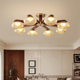 Molari Ribbed Glass Walnut Chandelier