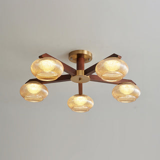 Molari Ribbed Glass Walnut Chandelier
