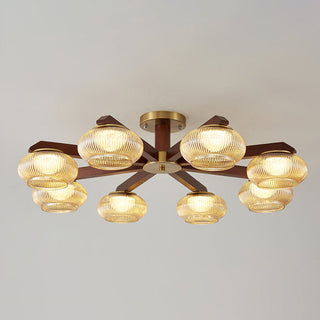Molari Ribbed Glass Walnut Chandelier