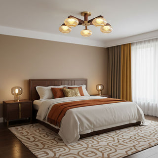 Molari Ribbed Glass Walnut Chandelier