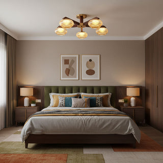 Molari Ribbed Glass Walnut Chandelier