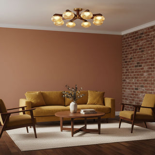Molari Ribbed Glass Walnut Chandelier