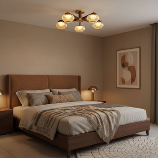 Molari Ribbed Glass Walnut Chandelier