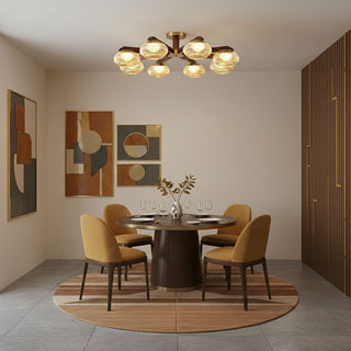 Molari Ribbed Glass Walnut Chandelier