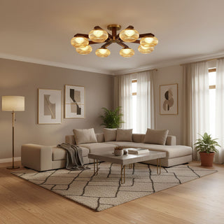 Molari Ribbed Glass Walnut Chandelier