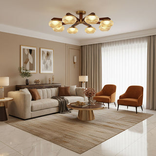Molari Ribbed Glass Walnut Chandelier