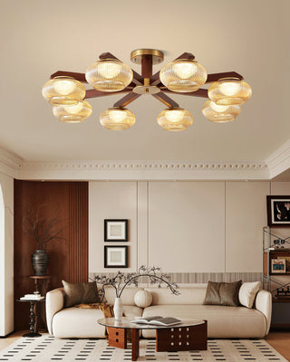 Molari Ribbed Glass Walnut Chandelier