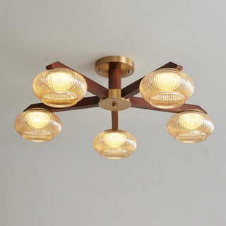 Molari Ribbed Glass Walnut Chandelier