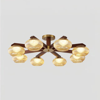 Molari Ribbed Glass Walnut Chandelier