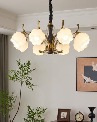 Morup Brass Dark Wood 8-Light Chandelier