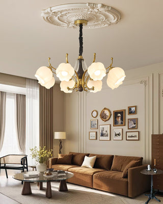 Morup Brass Dark Wood 8-Light Chandelier