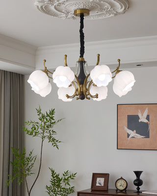 Morup Brass Dark Wood 8-Light Chandelier