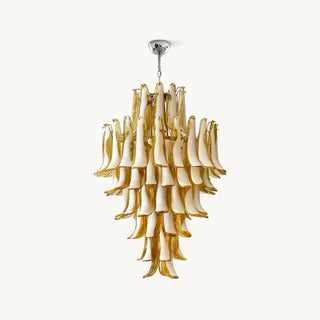 Murano Tiered Gold White Glass Petal Chandelier