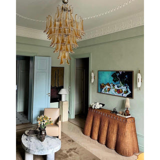 Murano Tiered Gold White Glass Petal Chandelier
