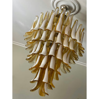 Murano Tiered Gold White Glass Petal Chandelier