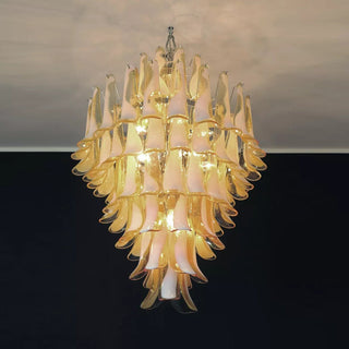Murano Tiered Gold White Glass Petal Chandelier