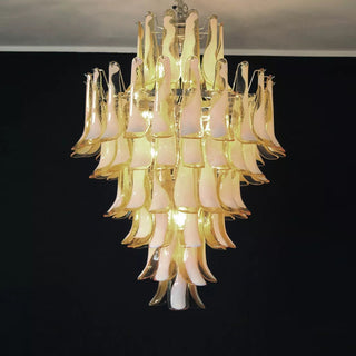 Murano Tiered Gold White Glass Petal Chandelier
