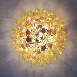 Murano Tiered Gold White Glass Petal Chandelier