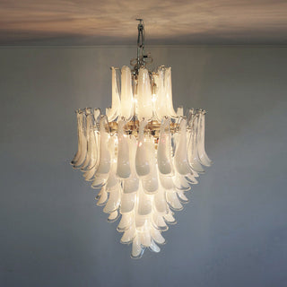 Murano Tiered Gold White Glass Petal Chandelier