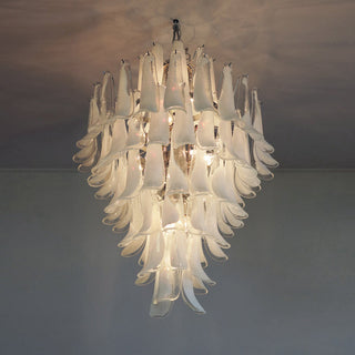 Murano Tiered Gold White Glass Petal Chandelier