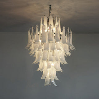 Murano Tiered Gold White Glass Petal Chandelier