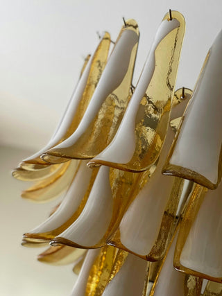 Murano Tiered Gold White Glass Petal Chandelier