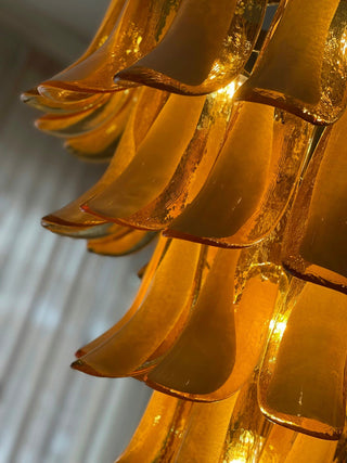 Murano Tiered Gold White Glass Petal Chandelier