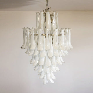 Murano Tiered Gold White Glass Petal Chandelier