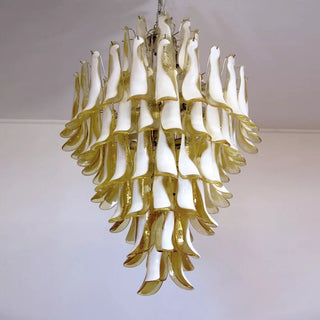 Murano Tiered Gold White Glass Petal Chandelier