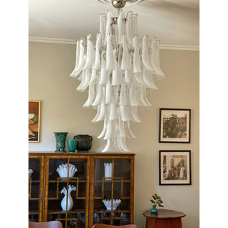 Murano Tiered Gold White Glass Petal Chandelier