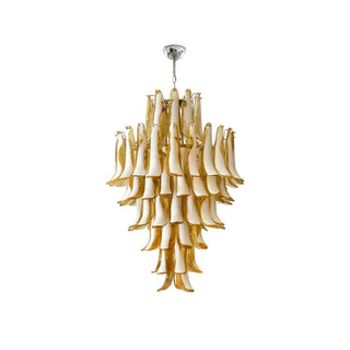 Murano Tiered Gold White Glass Petal Chandelier