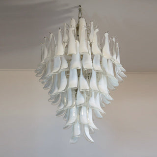 Murano Tiered Gold White Glass Petal Chandelier