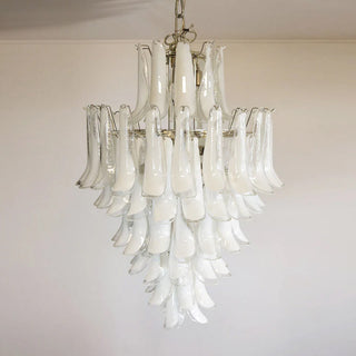 Murano Tiered Gold White Glass Petal Chandelier