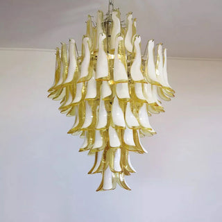 Murano Tiered Gold White Glass Petal Chandelier