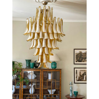 Murano Tiered Gold White Glass Petal Chandelier