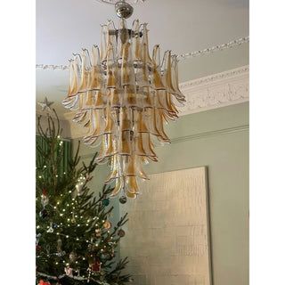 Murano Tiered Gold White Glass Petal Chandelier