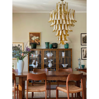 Murano Tiered Gold White Glass Petal Chandelier