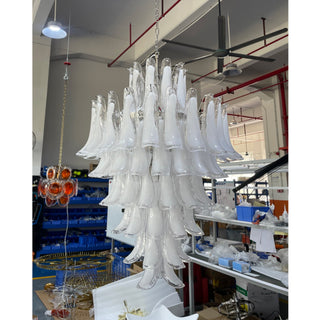 Murano Tiered Gold White Glass Petal Chandelier