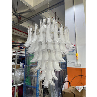 Murano Tiered Gold White Glass Petal Chandelier