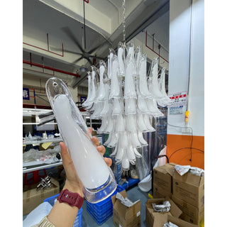 Murano Tiered Gold White Glass Petal Chandelier