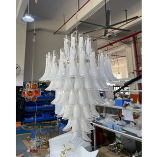Murano Tiered Gold White Glass Petal Chandelier