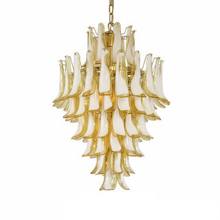 Murano Tiered Gold White Glass Petal Chandelier
