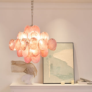 Murano Pink Glass Disc Chandelier